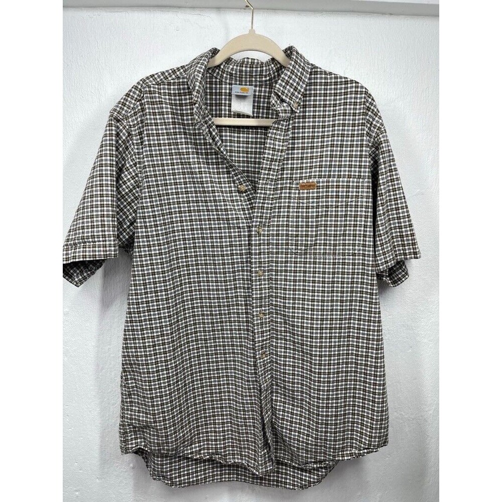 Carhartt Mens XL Short Sleeve Button Down Relaxed Fit Cotton Check Shirt